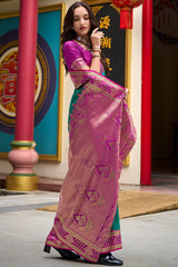 Surpassing Dark Green Soft Banarasi Silk Saree With Supernal Blouse Piece