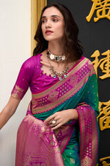 Surpassing Dark Green Soft Banarasi Silk Saree With Supernal Blouse Piece