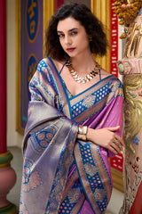 Exquisite Lavender Soft Banarasi Silk Saree With Splendorous Blouse Piece