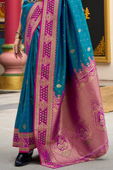 Opulent Blue Soft Banarasi Silk Saree With Classic Blouse Piece