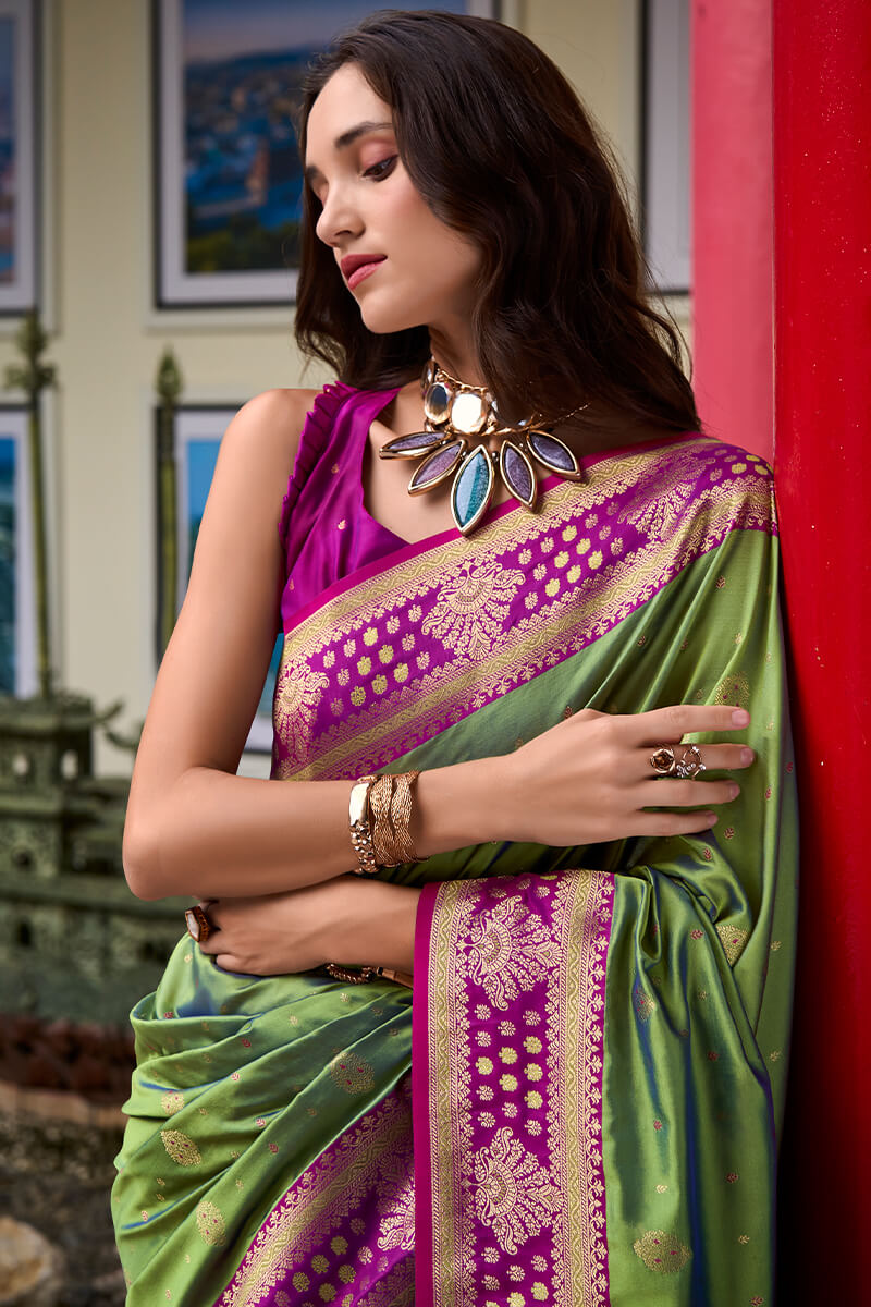 Invaluable Green Soft Banarasi Silk Saree With Scintilla Blouse Piece