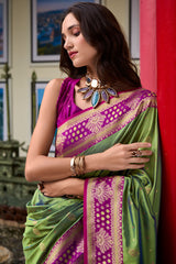 Invaluable Green Soft Banarasi Silk Saree With Scintilla Blouse Piece