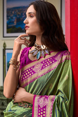 Invaluable Green Soft Banarasi Silk Saree With Scintilla Blouse Piece