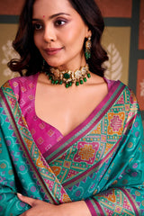 Adorning Firozi Patola Silk Saree with Trendy Blouse Piece