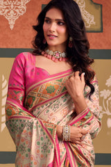 Desultory Beige Patola Silk Saree with Unequalled Blouse Piece