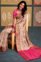 Desultory Beige Patola Silk Saree with Unequalled Blouse Piece