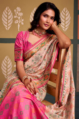 Desultory Beige Patola Silk Saree with Unequalled Blouse Piece