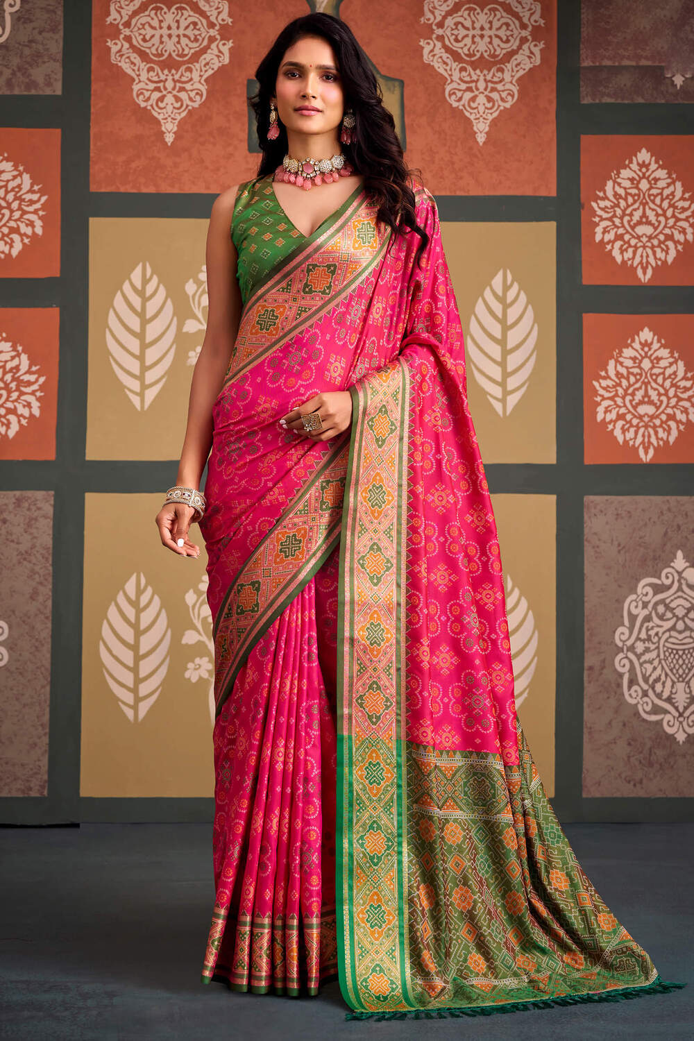 Enchanting Pink Patola Silk Saree with Winsome Blouse Piece