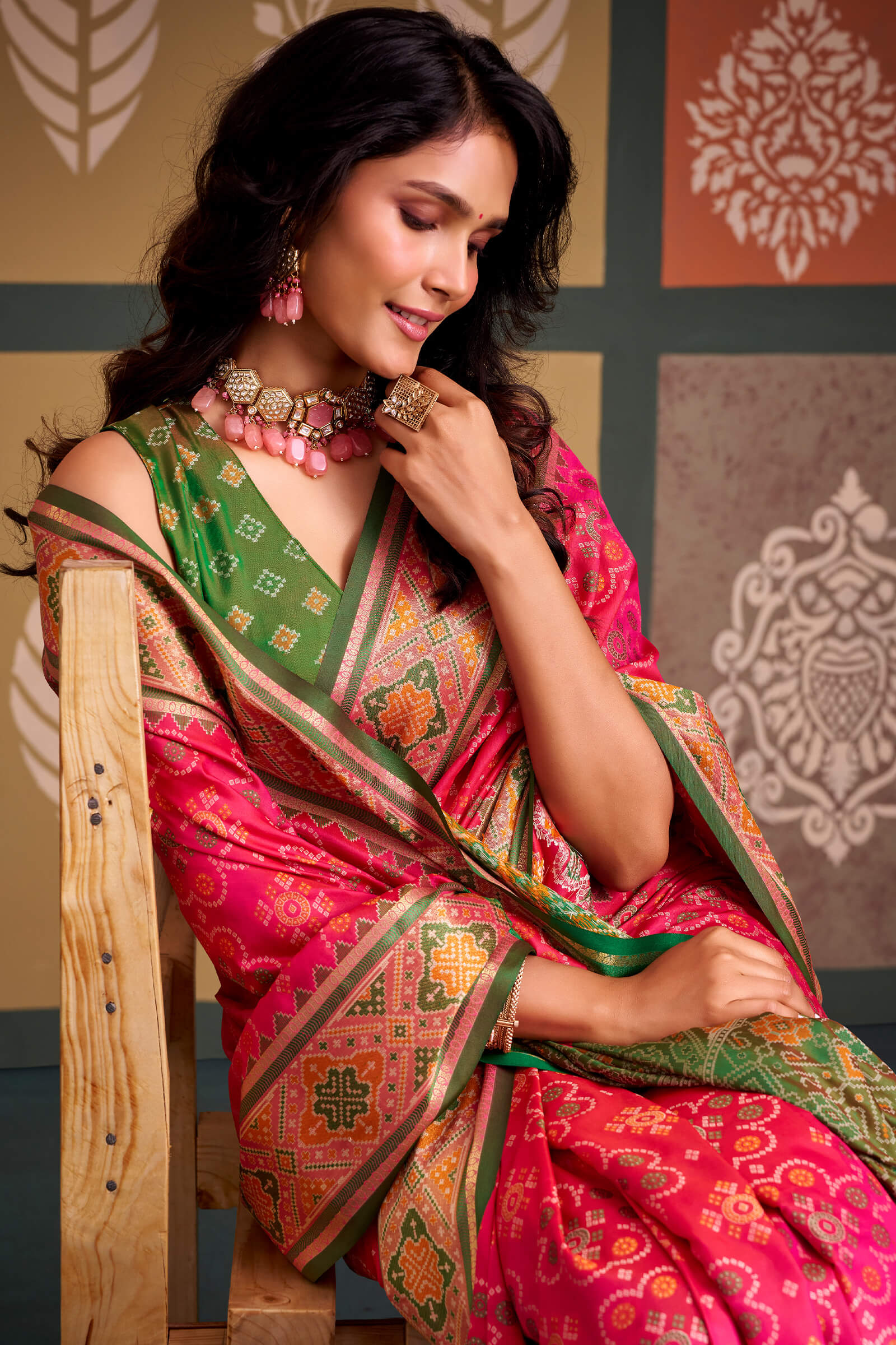 Enchanting Pink Patola Silk Saree with Winsome Blouse Piece