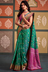 Elegant Rama Patola Silk Saree with Prettiest Blouse Piece