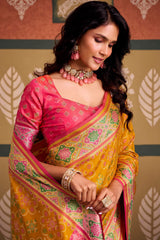 Unique Yellow Patola Silk Saree with Beauteous Blouse Piece