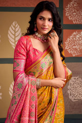 Unique Yellow Patola Silk Saree with Beauteous Blouse Piece