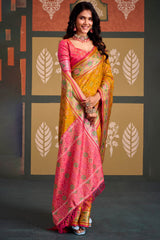 Unique Yellow Patola Silk Saree with Beauteous Blouse Piece