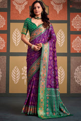 Susurrous Purple Patola Silk Saree with Sonorous Blouse Piece