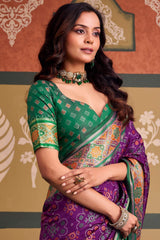 Susurrous Purple Patola Silk Saree with Sonorous Blouse Piece