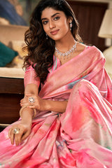 Ravishing Pink Digital Printed Soft Silk Saree With Jazzy Blouse Piece