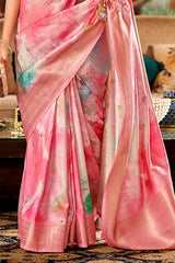 Ravishing Pink Digital Printed Soft Silk Saree With Jazzy Blouse Piece