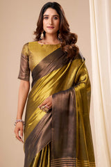Sempiternal Golden Banarasi Tissue Silk Saree With Ethereal Blouse Piece