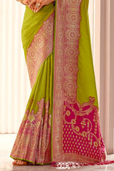 Gorgeous Green Soft Banarasi Silk Saree With Sempiternal Blouse Piece