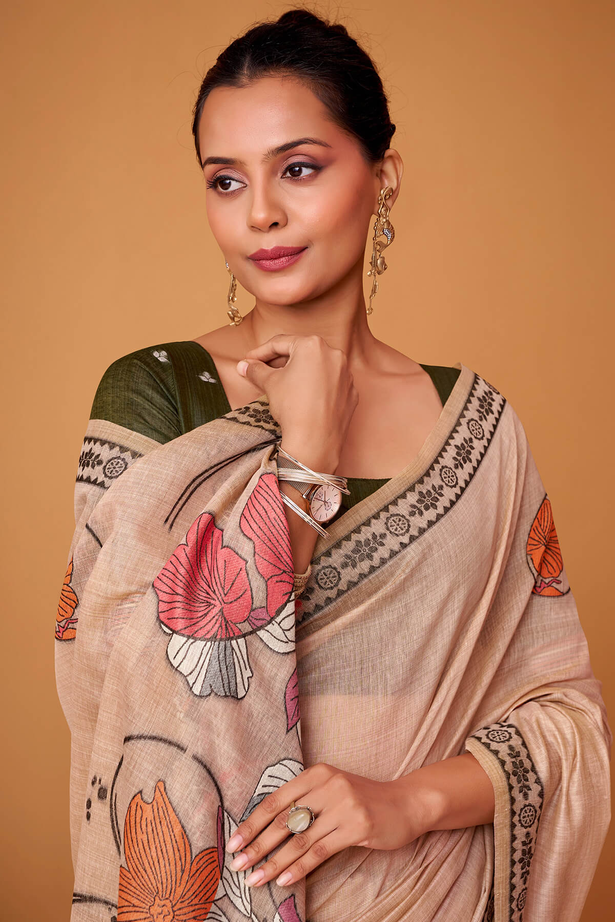 Elegant Peach Jamdani Cotton Silk Saree With Imbrication Blouse Piece