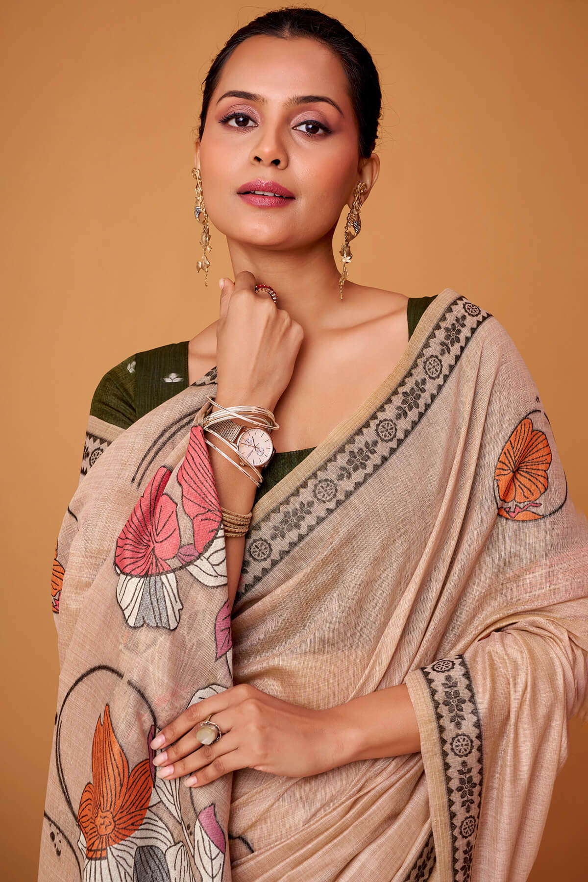 Elegant Peach Jamdani Cotton Silk Saree With Imbrication Blouse Piece