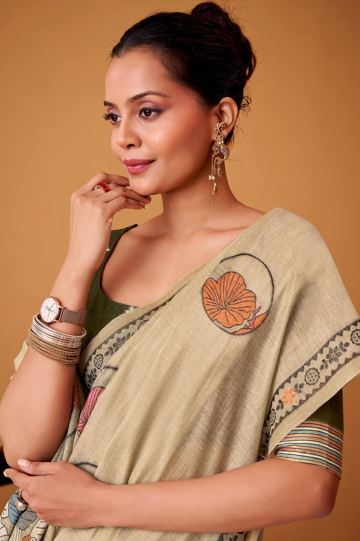 Piquant Beige Jamdani Cotton Silk Saree With Surpassing Blouse Piece