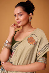 Piquant Beige Jamdani Cotton Silk Saree With Surpassing Blouse Piece