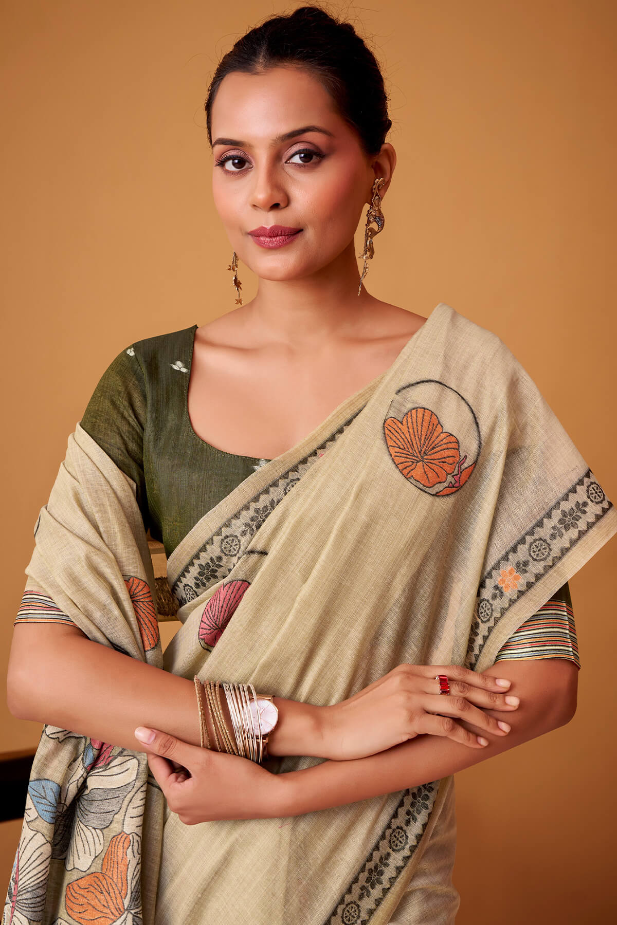 Piquant Beige Jamdani Cotton Silk Saree With Surpassing Blouse Piece