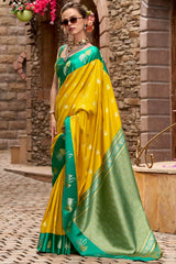 Allure Yellow Banarasi Satin Silk Saree With Eye-catching Blouse