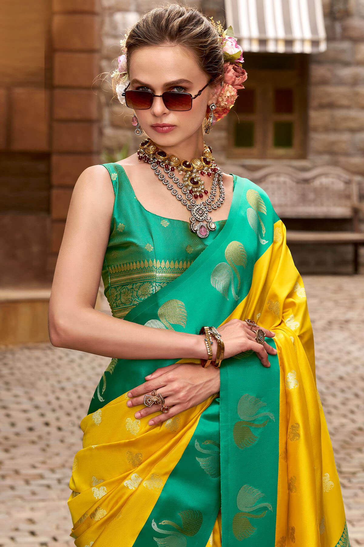 Allure Yellow Banarasi Satin Silk Saree With Eye-catching Blouse