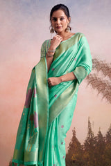 Aplomb Sea Green  Zari Woven Pure Linen Silk Saree With Verdant Blouse Piece