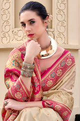Divine Beige Soft Banarasi Silk Saree With Epiphany Blouse Piece