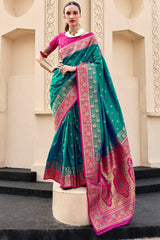 Exemplary Rama Soft Banarasi Silk Saree With Entrancing Blouse Piece