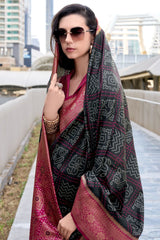 Designer Black Soft Banarasi Silk Saree With Glittering Blouse Piece