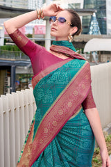 Elision Rama Soft Banarasi Silk Saree With Sonorous Blouse Piece