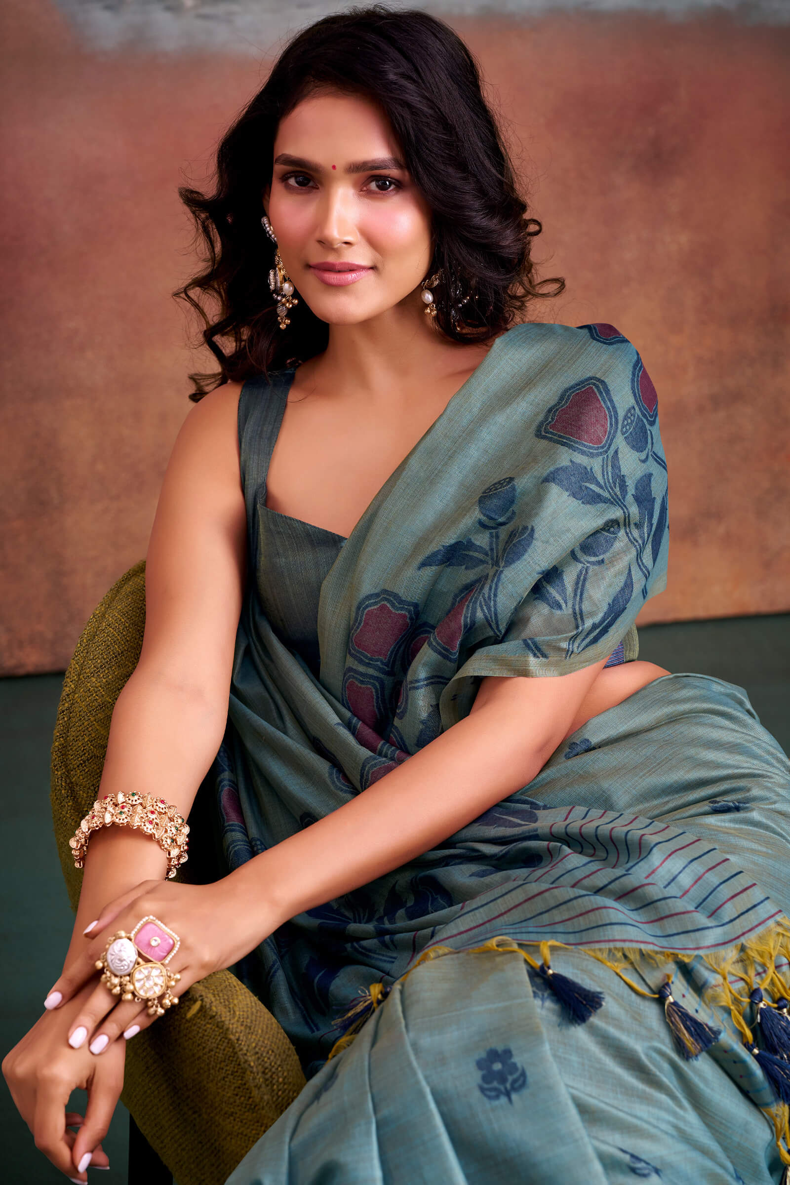 Ethereal Blue Cotton Silk Saree With Gleaming Blouse Piece