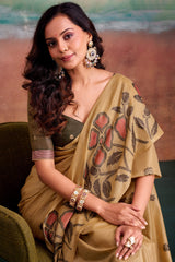 Adoring Brown Cotton Silk Saree With Desirable Blouse Piece