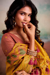 Captivating Yellow Cotton Silk Saree With Blissful Blouse Piece