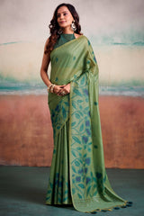 Resplendent Green Cotton Silk Saree With Flamboyant Blouse Piece