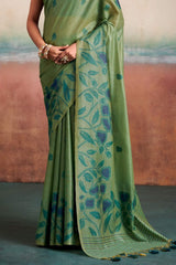 Resplendent Green Cotton Silk Saree With Flamboyant Blouse Piece