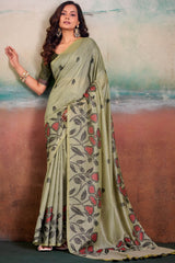 Nemesis Pista Cotton Silk Saree With Refreshing Blouse Piece