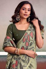 Nemesis Pista Cotton Silk Saree With Refreshing Blouse Piece