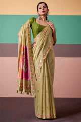 Ravishing Dark Beige Pure Munga Cotton Saree With Petrichor Blouse Piece