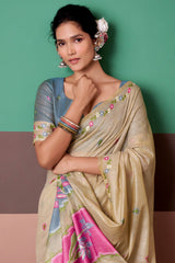 Ideal Beige Pure Munga Cotton Saree With Vivacious Blouse Piece