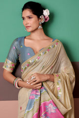 Ideal Beige Pure Munga Cotton Saree With Vivacious Blouse Piece