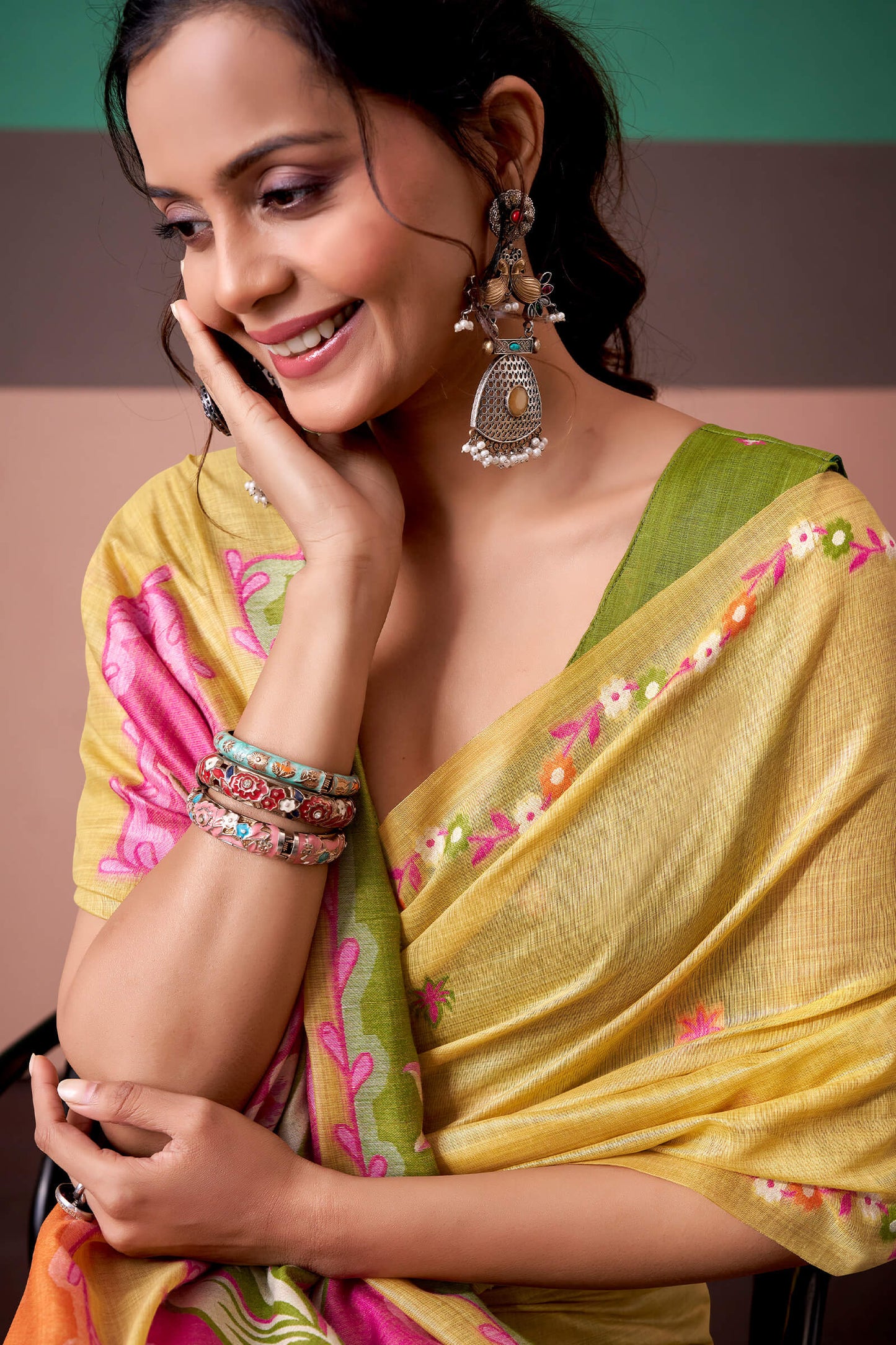 Capricious Yellow Pure Munga Cotton Saree With Embrocation Blouse Piece