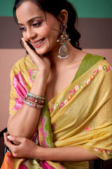 Capricious Yellow Pure Munga Cotton Saree With Embrocation Blouse Piece
