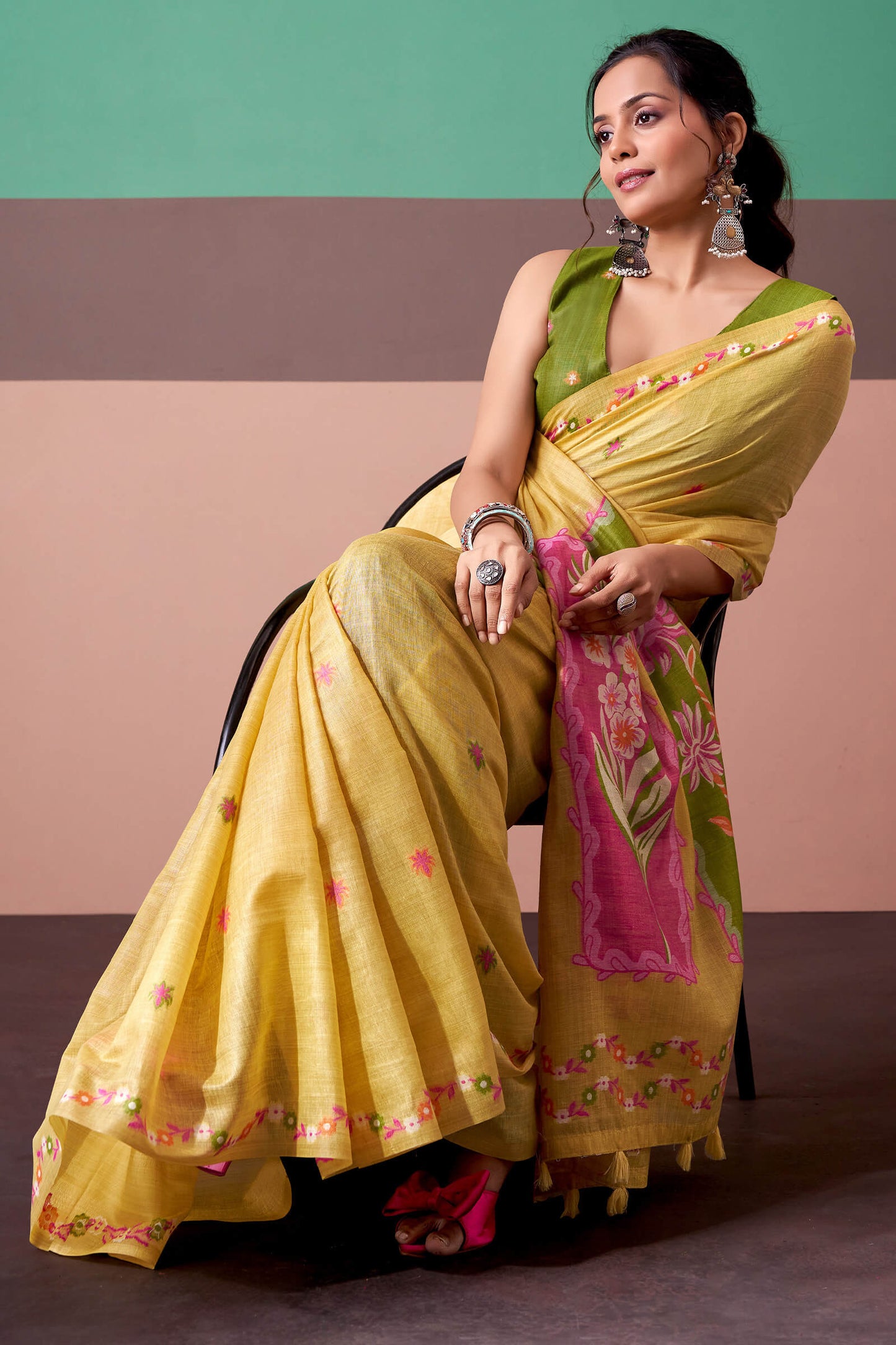 Capricious Yellow Pure Munga Cotton Saree With Embrocation Blouse Piece