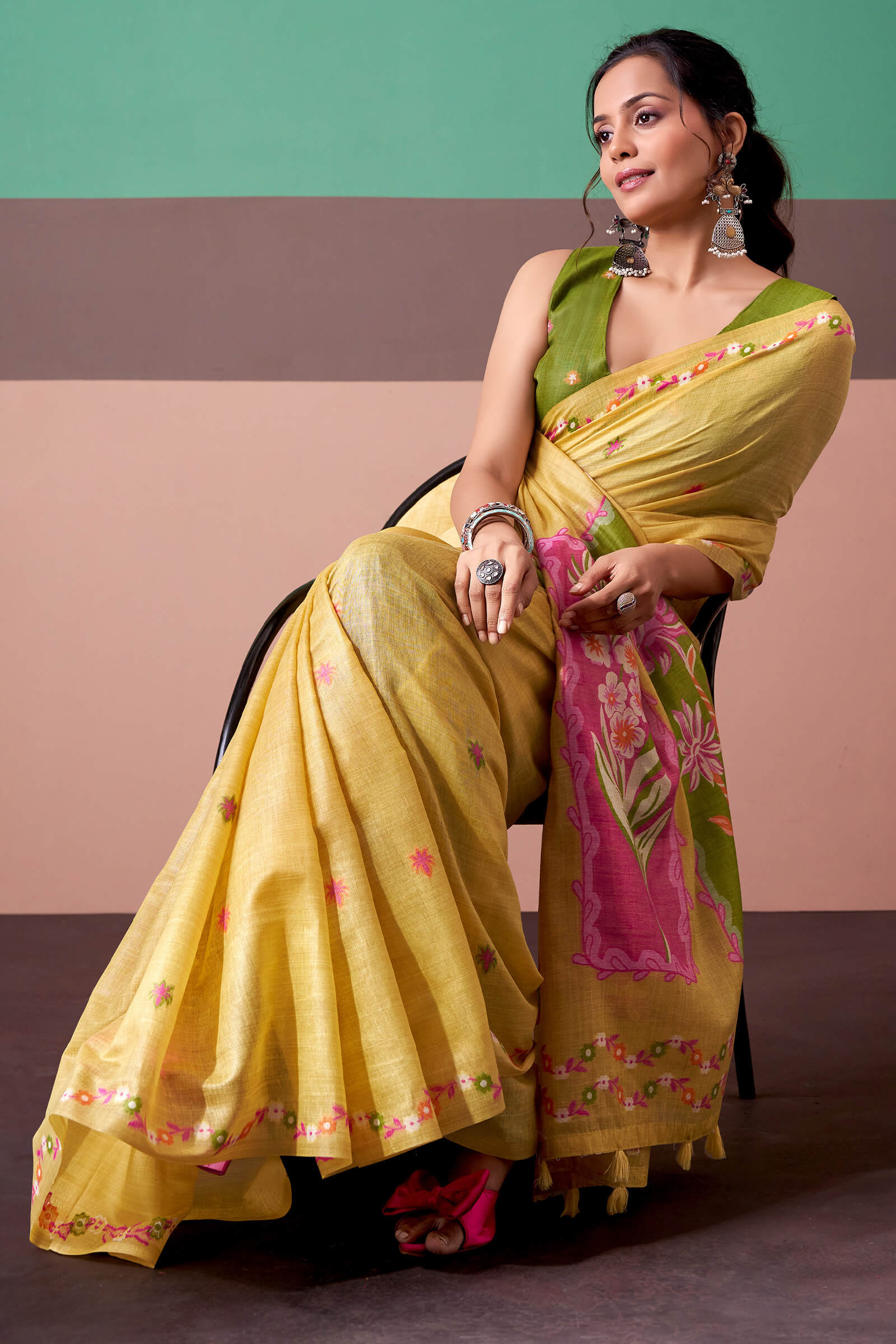 Capricious Yellow Pure Munga Cotton Saree With Embrocation Blouse Piece