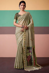 Admirable Green Pure Munga Cotton Saree With Dissemble Blouse Piece